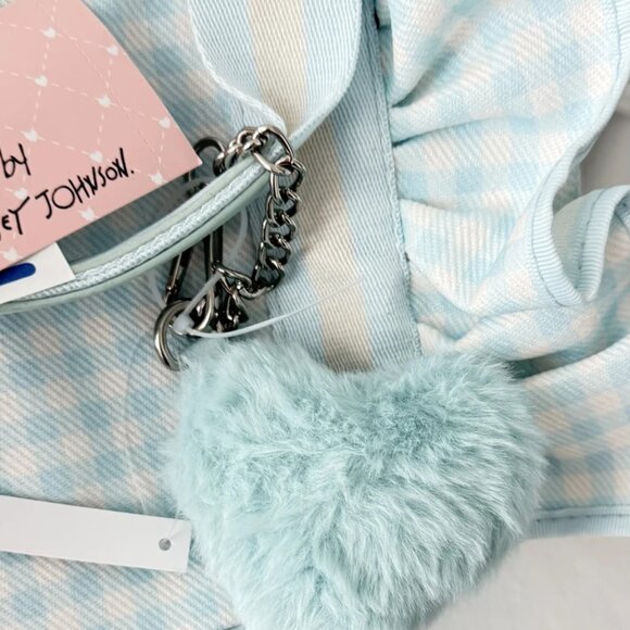 Betsey Johnson Luv Betsey Light Blue Gingham Ruffle Shoulder Bag Heart Sharm NWT - Picture 8 of 16